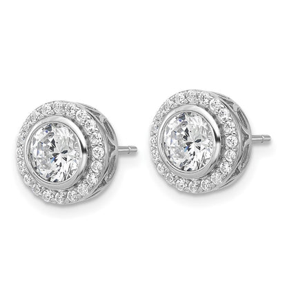 Sterling Silver Cheryl M Rhodium-Plated CZ Halo Post Earrings