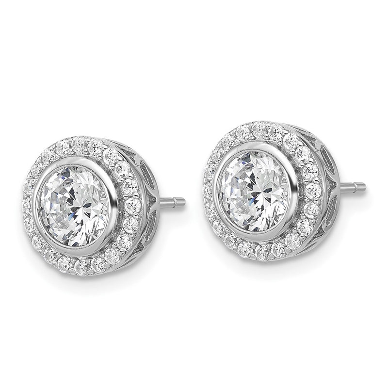 Sterling Silver Cheryl M Rhodium-Plated CZ Halo Post Earrings