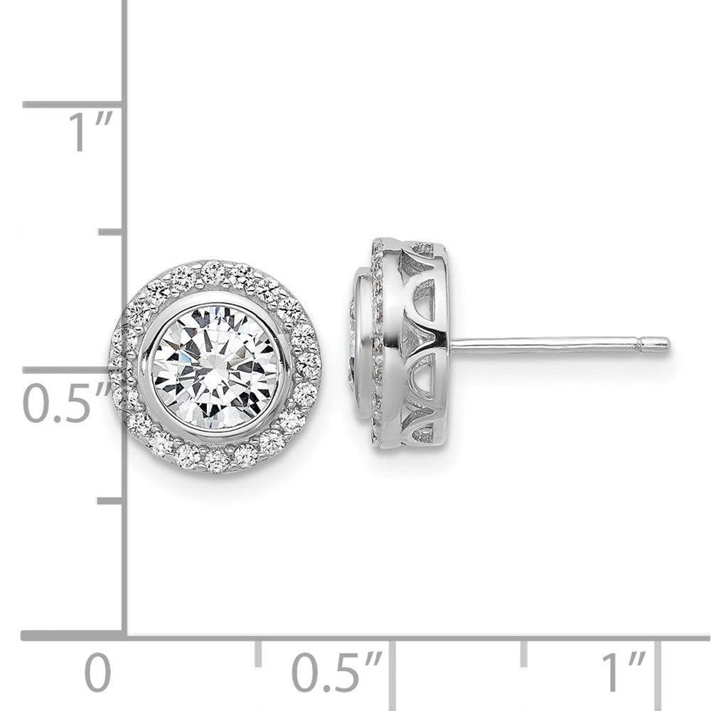 Sterling Silver Cheryl M Rhodium-Plated CZ Halo Post Earrings