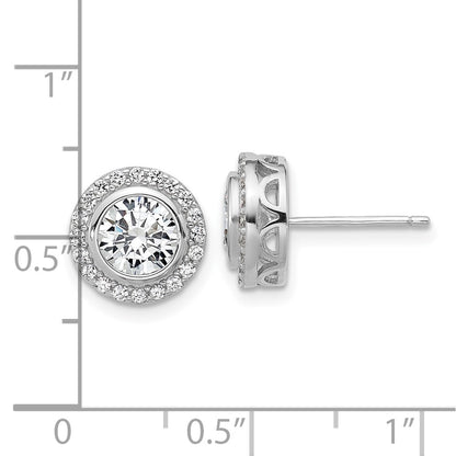 Sterling Silver Cheryl M Rhodium-Plated CZ Halo Post Earrings