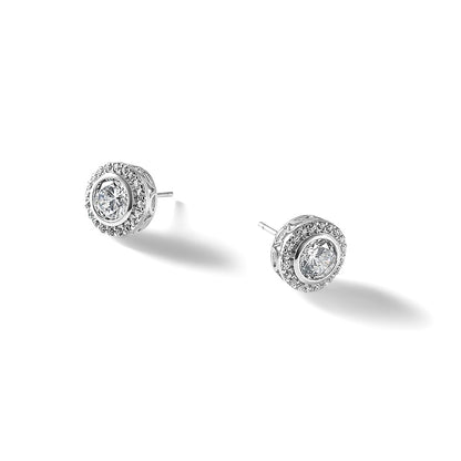 Sterling Silver Cheryl M Rhodium-Plated CZ Halo Post Earrings