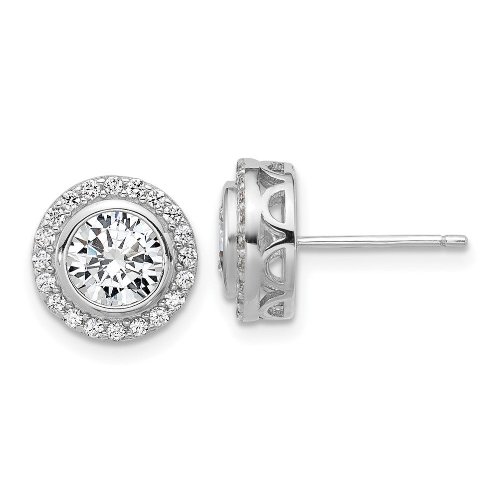 Sterling Silver Cheryl M Rhodium-Plated CZ Halo Post Earrings