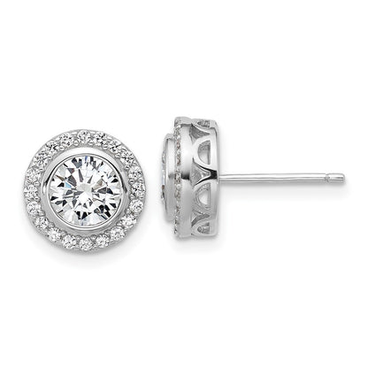 Sterling Silver Cheryl M Rhodium-Plated CZ Halo Post Earrings