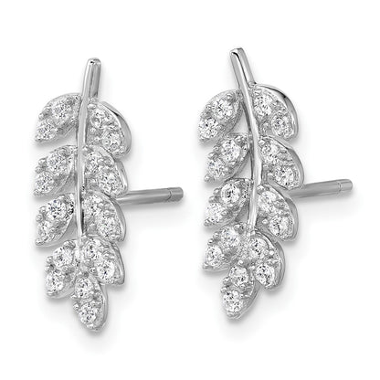 Sterling Silver Cheryl M Rh-Pltd Polished CZ Leaf Post Earrings