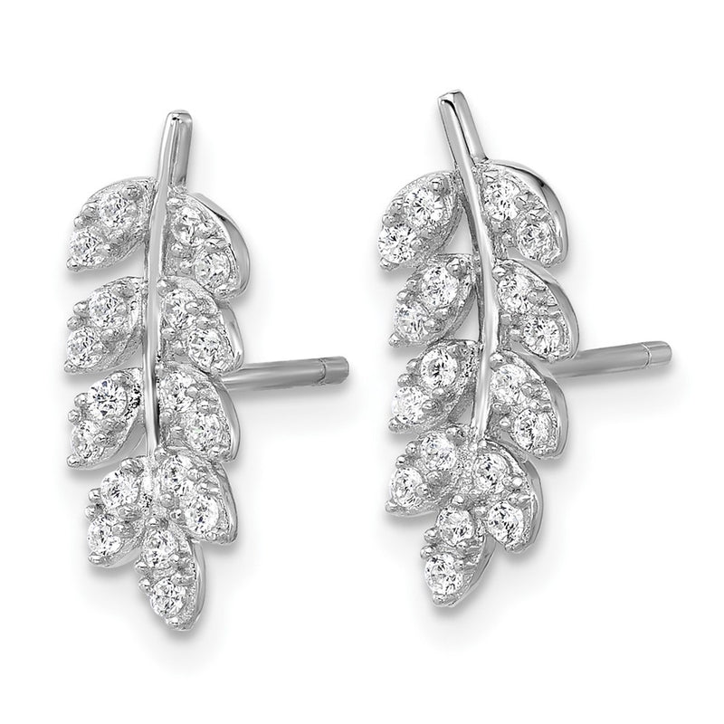 Sterling Silver Cheryl M Rh-Pltd Polished CZ Leaf Post Earrings