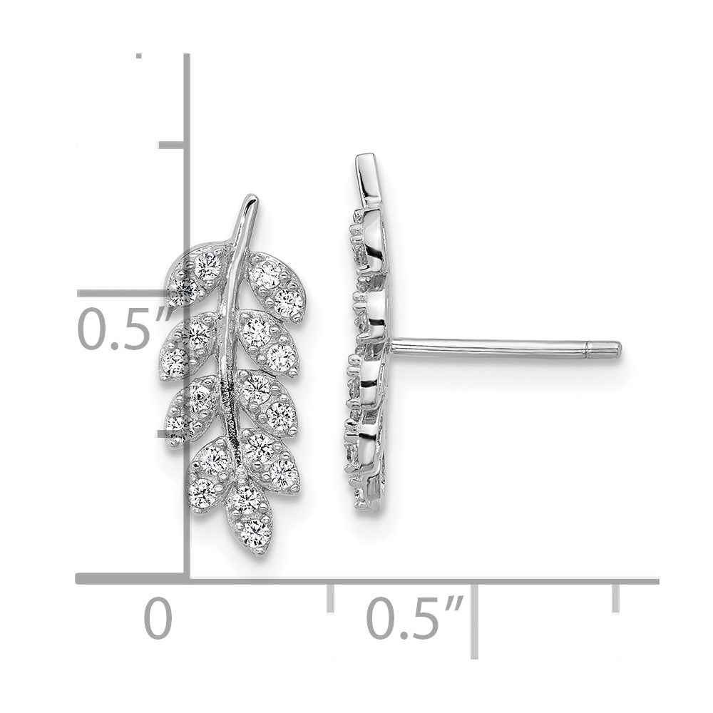 Sterling Silver Cheryl M Rh-Pltd Polished CZ Leaf Post Earrings