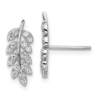 Sterling Silver Cheryl M Rh-Pltd Polished CZ Leaf Post Earrings