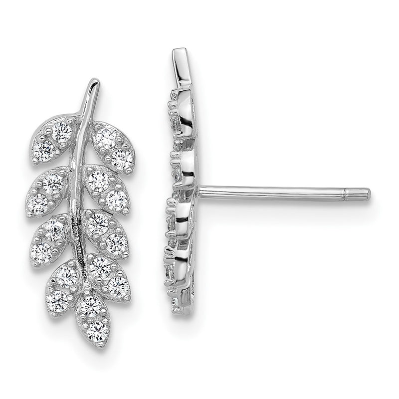 Sterling Silver Cheryl M Rh-Pltd Polished CZ Leaf Post Earrings