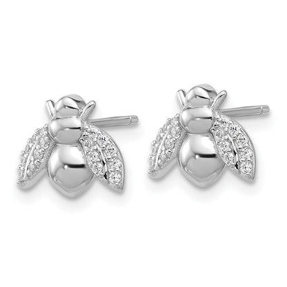 Sterling Silver Cheryl M Rh-Pltd Polished CZ Bee Post Earrings
