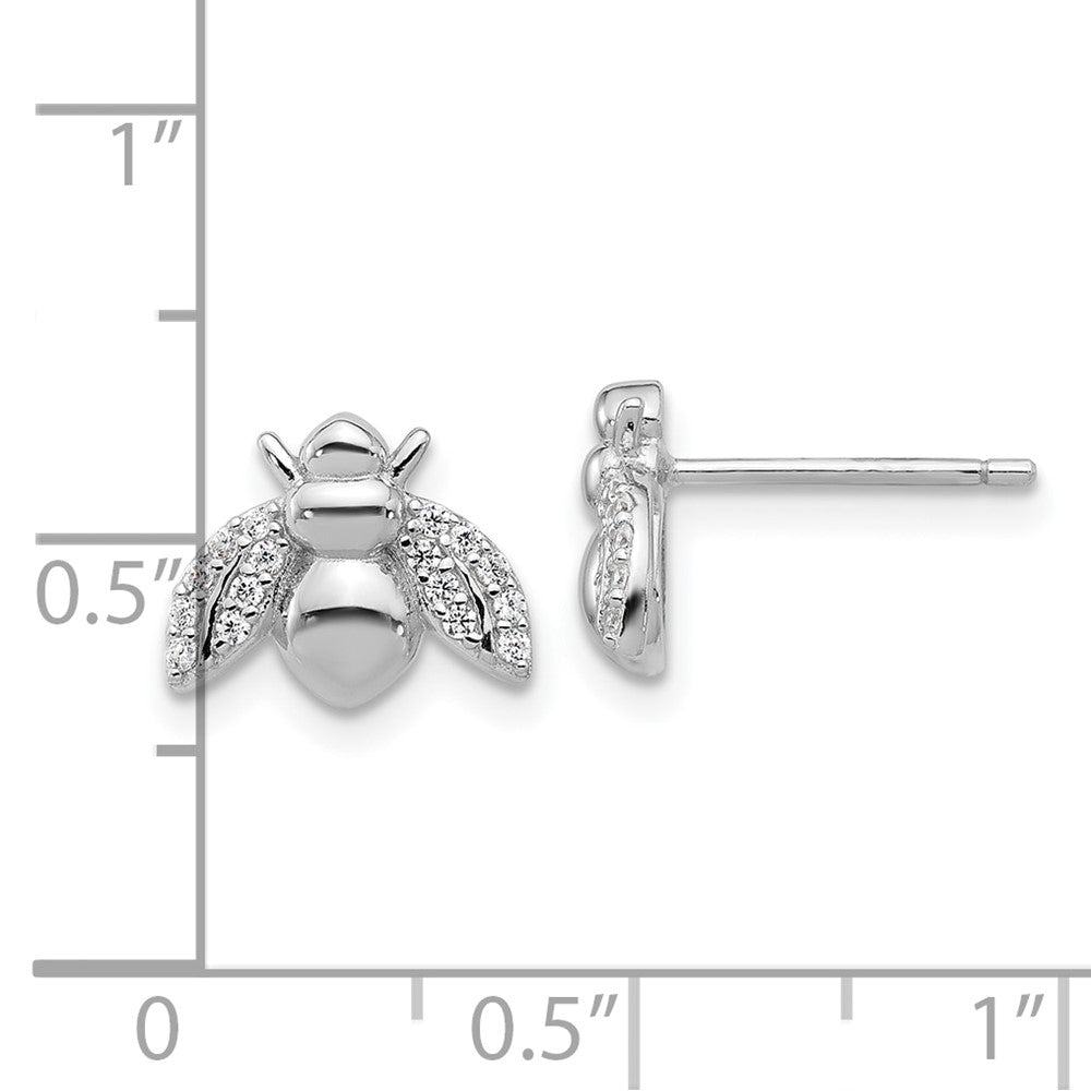 Sterling Silver Cheryl M Rh-Pltd Polished CZ Bee Post Earrings