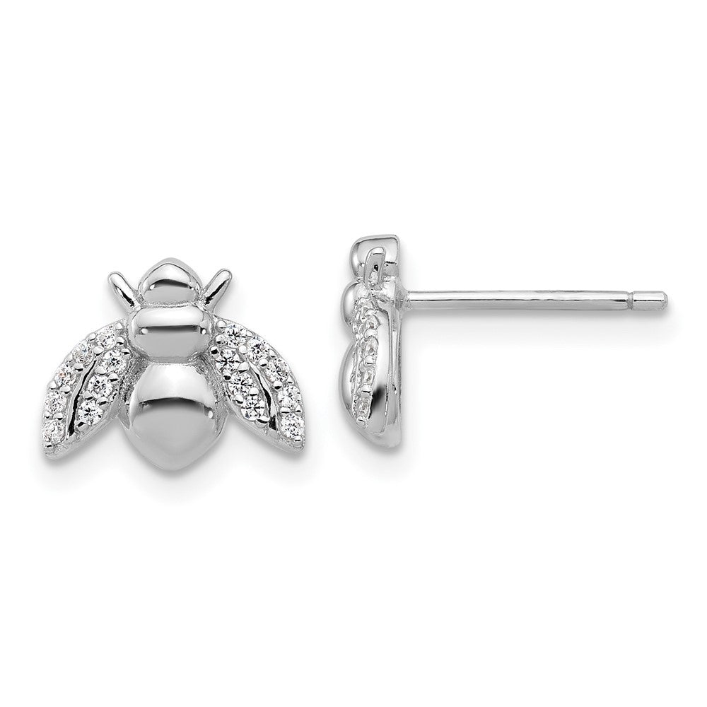 Sterling Silver Cheryl M Rh-Pltd Polished CZ Bee Post Earrings