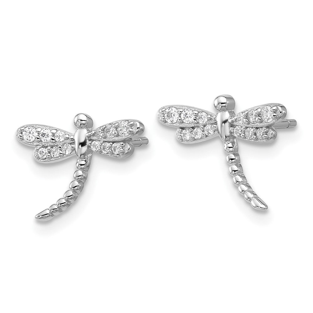 Sterling Silver Cheryl M Rh-Pltd Polished CZ Dragonfly Post Earrings