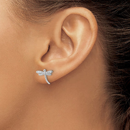 Sterling Silver Cheryl M Rh-Pltd Polished CZ Dragonfly Post Earrings