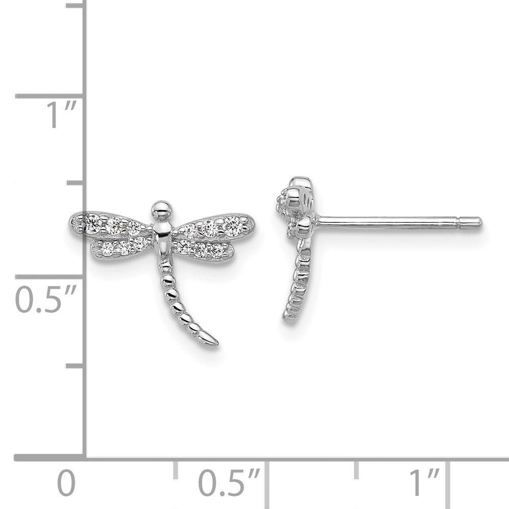 Sterling Silver Cheryl M Rh-Pltd Polished CZ Dragonfly Post Earrings