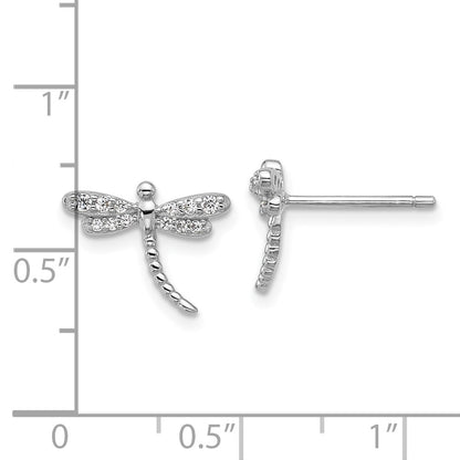 Sterling Silver Cheryl M Rh-Pltd Polished CZ Dragonfly Post Earrings