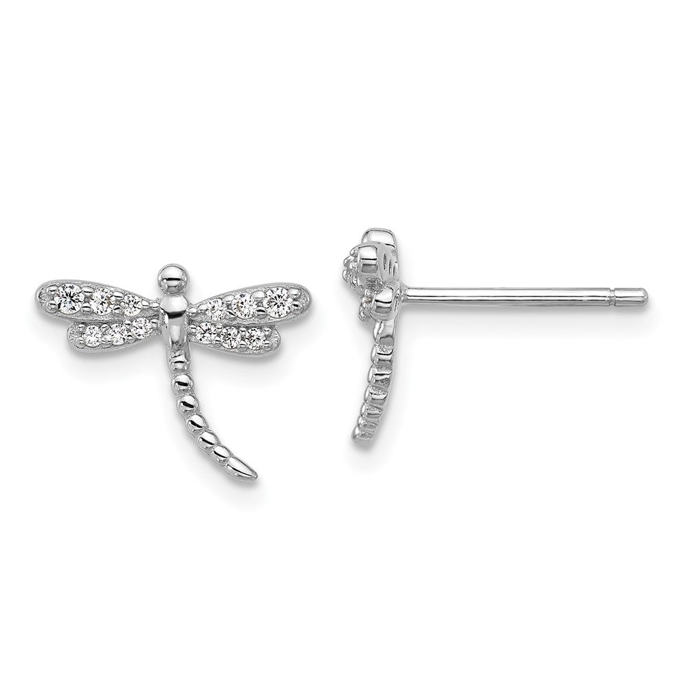 Sterling Silver Cheryl M Rh-Pltd Polished CZ Dragonfly Post Earrings