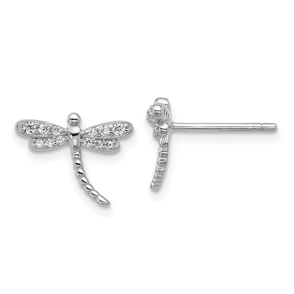 Sterling Silver Cheryl M Rh-Pltd Polished CZ Dragonfly Post Earrings