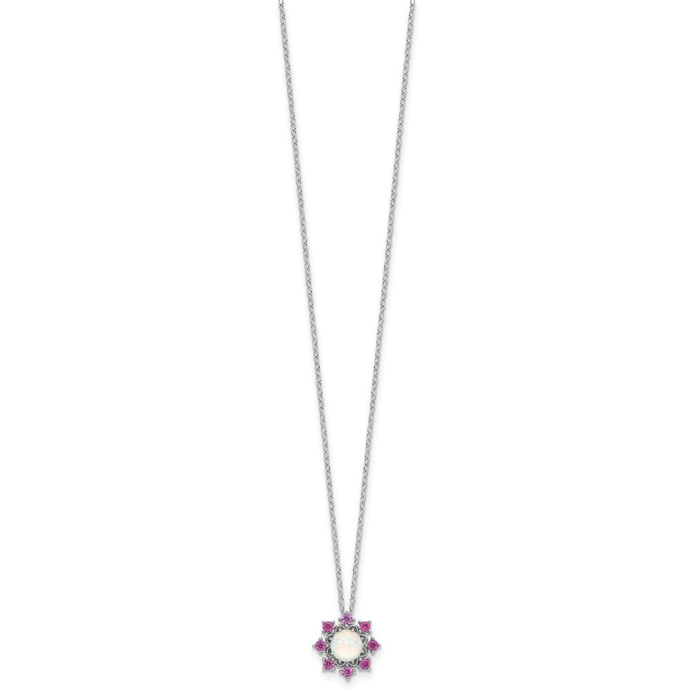 Sterling Silver Cheryl M Rh-Pltd Cr. Opal & Pink Crystal Flower Necklace