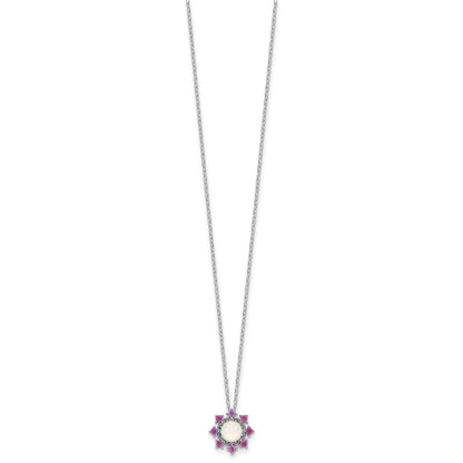 Sterling Silver Cheryl M Rh-Pltd Cr. Opal & Pink Crystal Flower Necklace