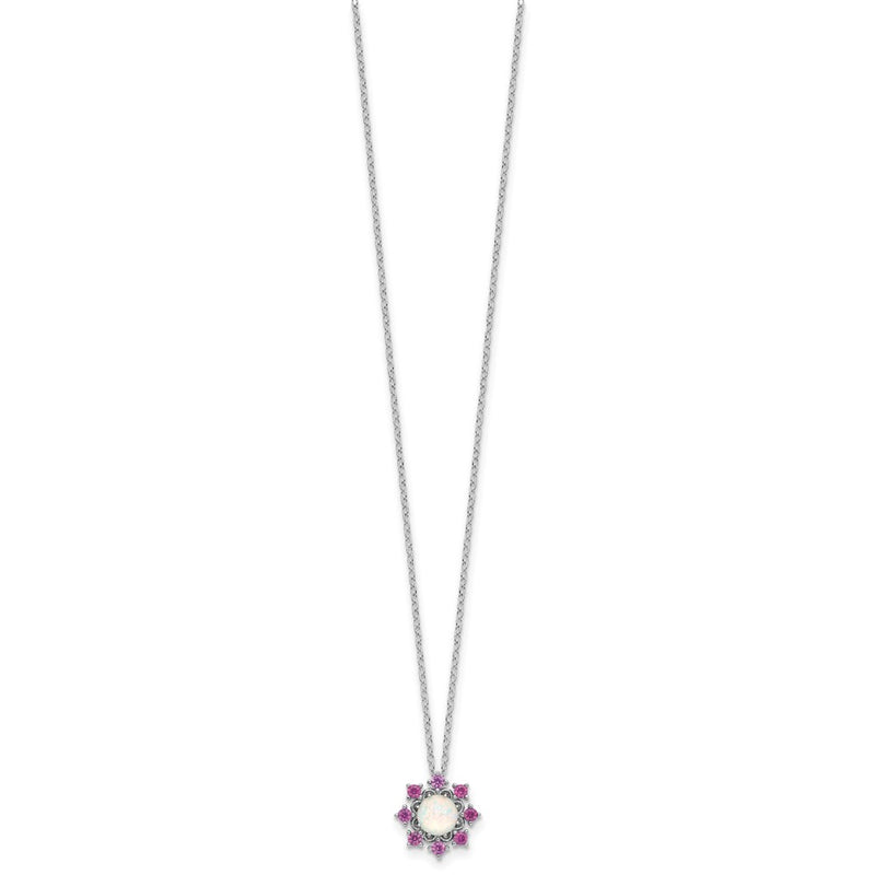 Sterling Silver Cheryl M Rh-Pltd Cr. Opal & Pink Crystal Flower Necklace