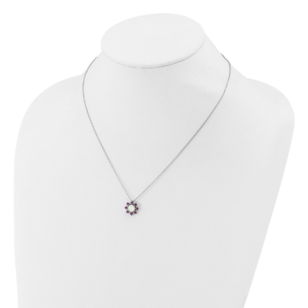 Sterling Silver Cheryl M Rh-Pltd Cr. Opal & Pink Crystal Flower Necklace