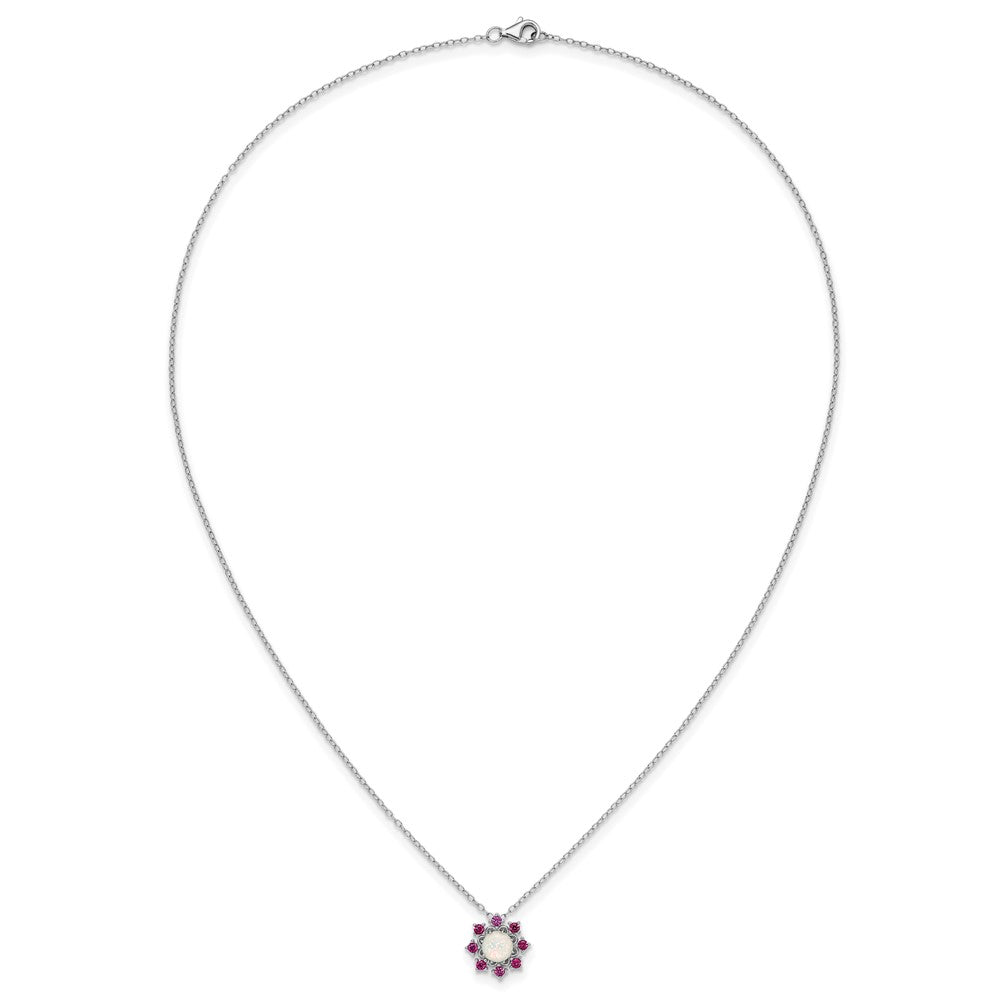 Sterling Silver Cheryl M Rh-Pltd Cr. Opal & Pink Crystal Flower Necklace