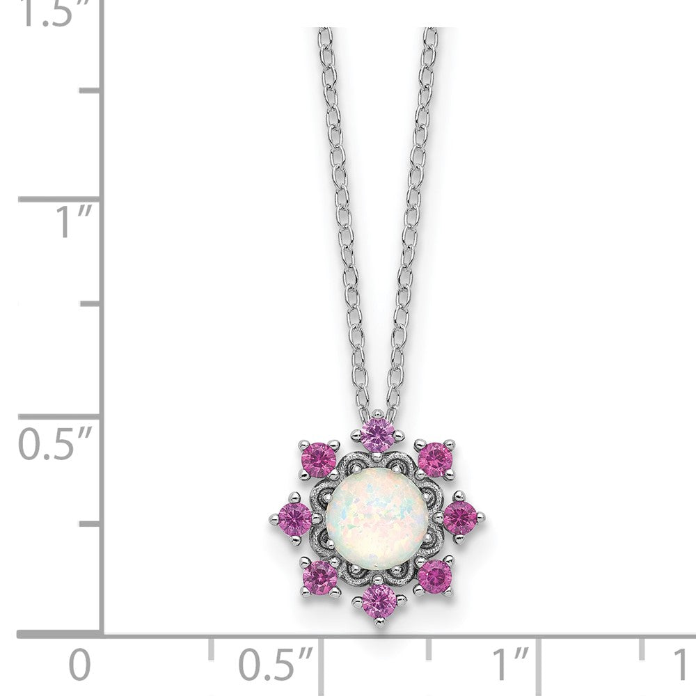 Sterling Silver Cheryl M Rh-Pltd Cr. Opal & Pink Crystal Flower Necklace