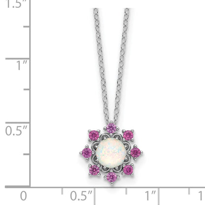 Sterling Silver Cheryl M Rh-Pltd Cr. Opal & Pink Crystal Flower Necklace