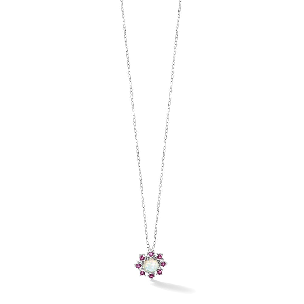 Sterling Silver Cheryl M Rh-Pltd Cr. Opal & Pink Crystal Flower Necklace