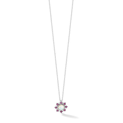 Sterling Silver Cheryl M Rh-Pltd Cr. Opal & Pink Crystal Flower Necklace