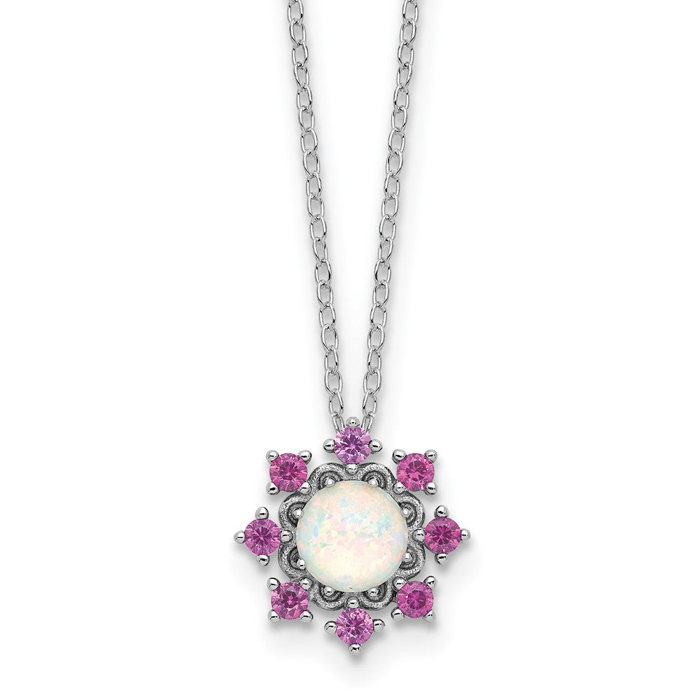 Sterling Silver Cheryl M Rh-Pltd Cr. Opal & Pink Crystal Flower Necklace