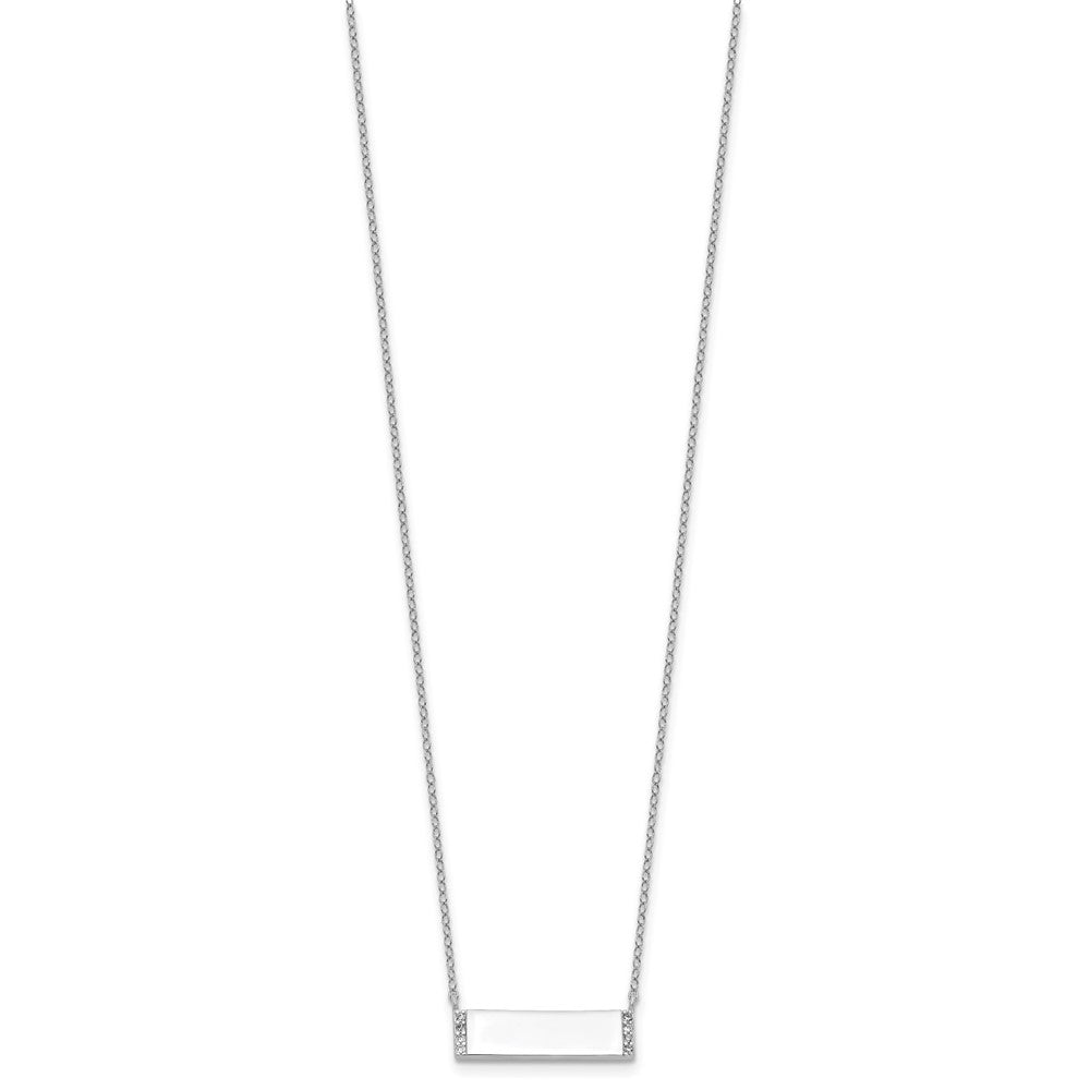 Sterling Silver Cheryl M Rhodium Plated Polished CZ Bar Necklace