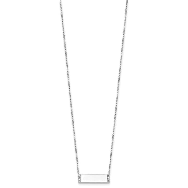 Sterling Silver Cheryl M Rhodium Plated Polished CZ Bar Necklace
