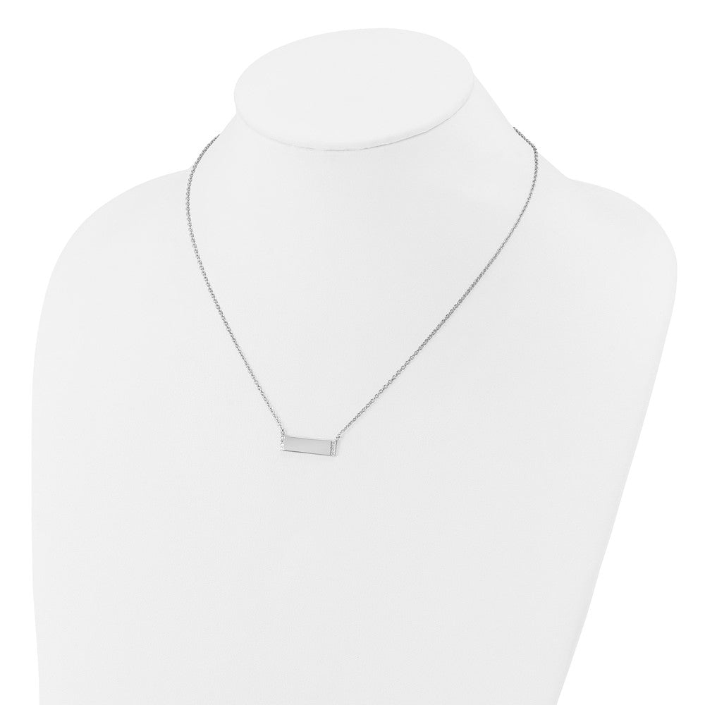 Sterling Silver Cheryl M Rhodium Plated Polished CZ Bar Necklace