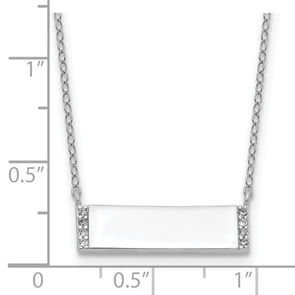Sterling Silver Cheryl M Rhodium Plated Polished CZ Bar Necklace