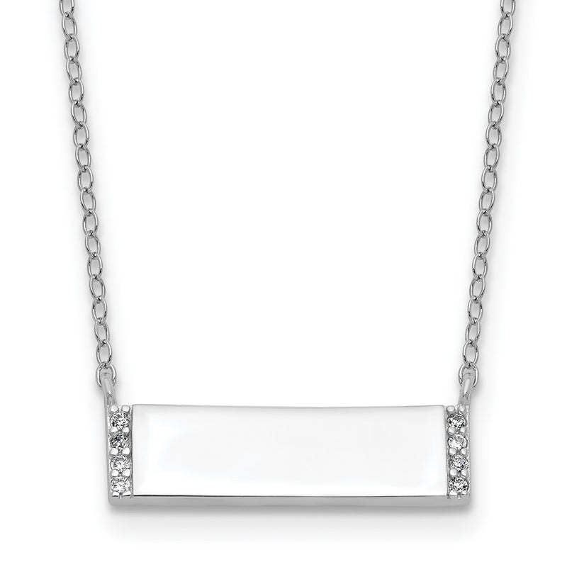 Sterling Silver Cheryl M Rhodium Plated Polished CZ Bar Necklace