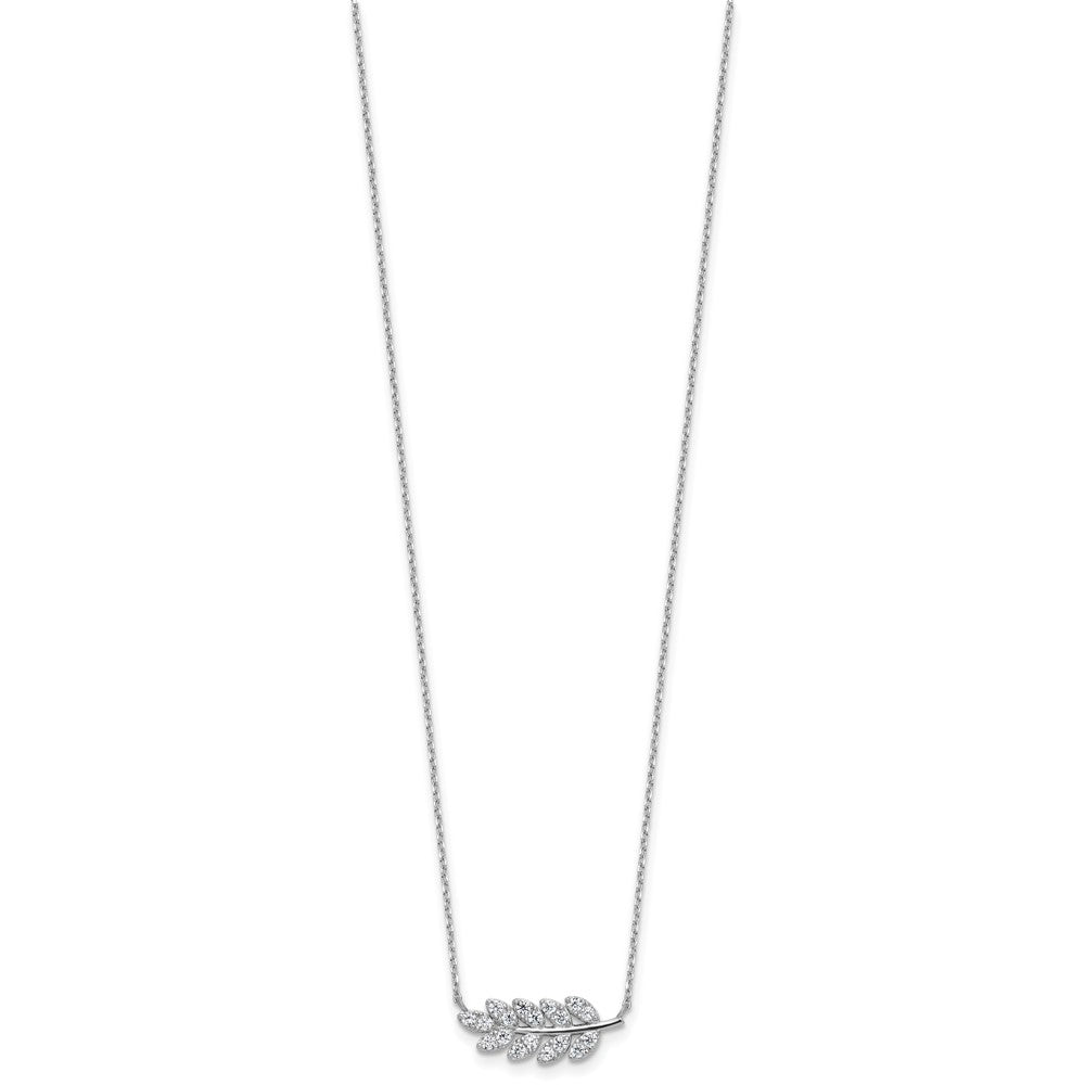 Sterling Silver Cheryl M Rhodium Plated Polished CZ Leaf Necklace
