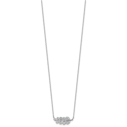 Sterling Silver Cheryl M Rhodium Plated Polished CZ Leaf Necklace