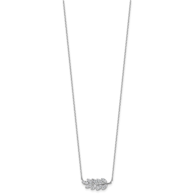 Sterling Silver Cheryl M Rhodium Plated Polished CZ Leaf Necklace