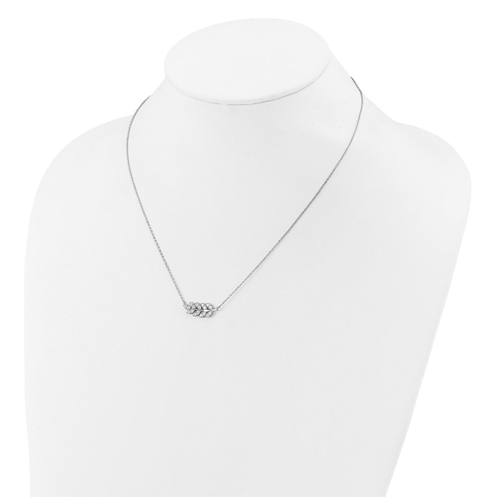 Sterling Silver Cheryl M Rhodium Plated Polished CZ Leaf Necklace