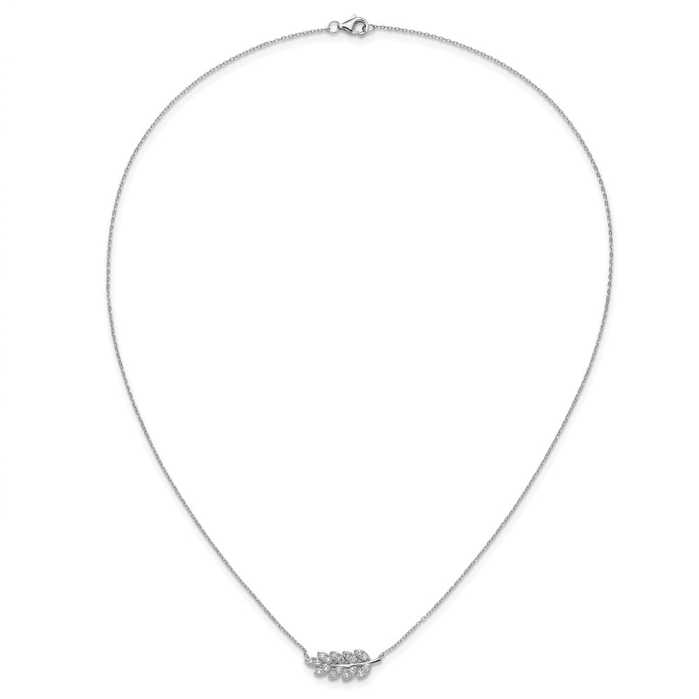 Sterling Silver Cheryl M Rhodium Plated Polished CZ Leaf Necklace