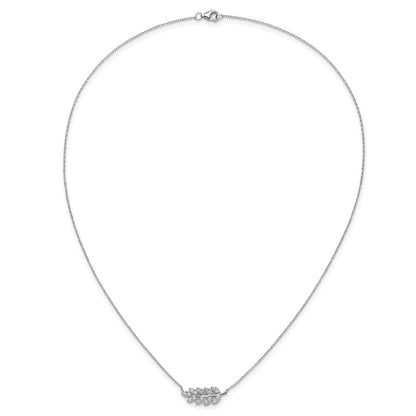 Sterling Silver Cheryl M Rhodium Plated Polished CZ Leaf Necklace