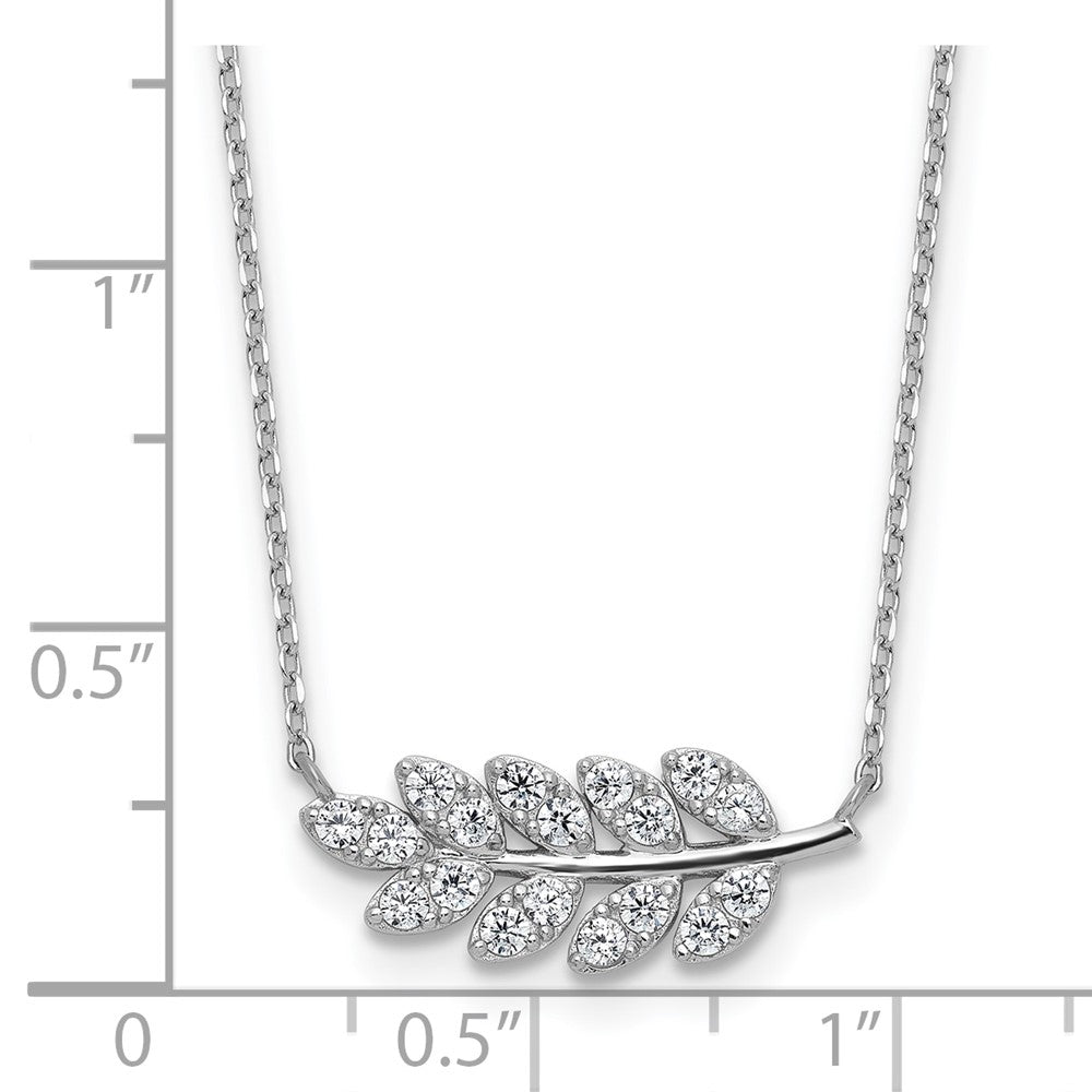 Sterling Silver Cheryl M Rhodium Plated Polished CZ Leaf Necklace