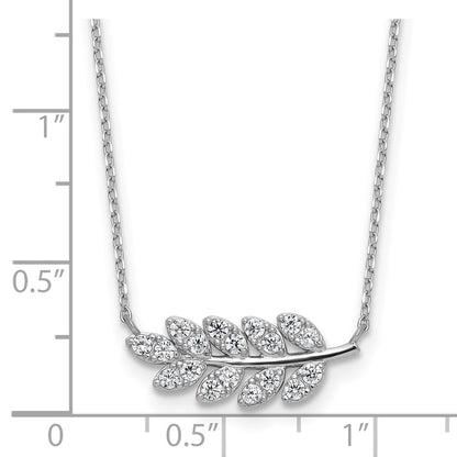 Sterling Silver Cheryl M Rhodium Plated Polished CZ Leaf Necklace