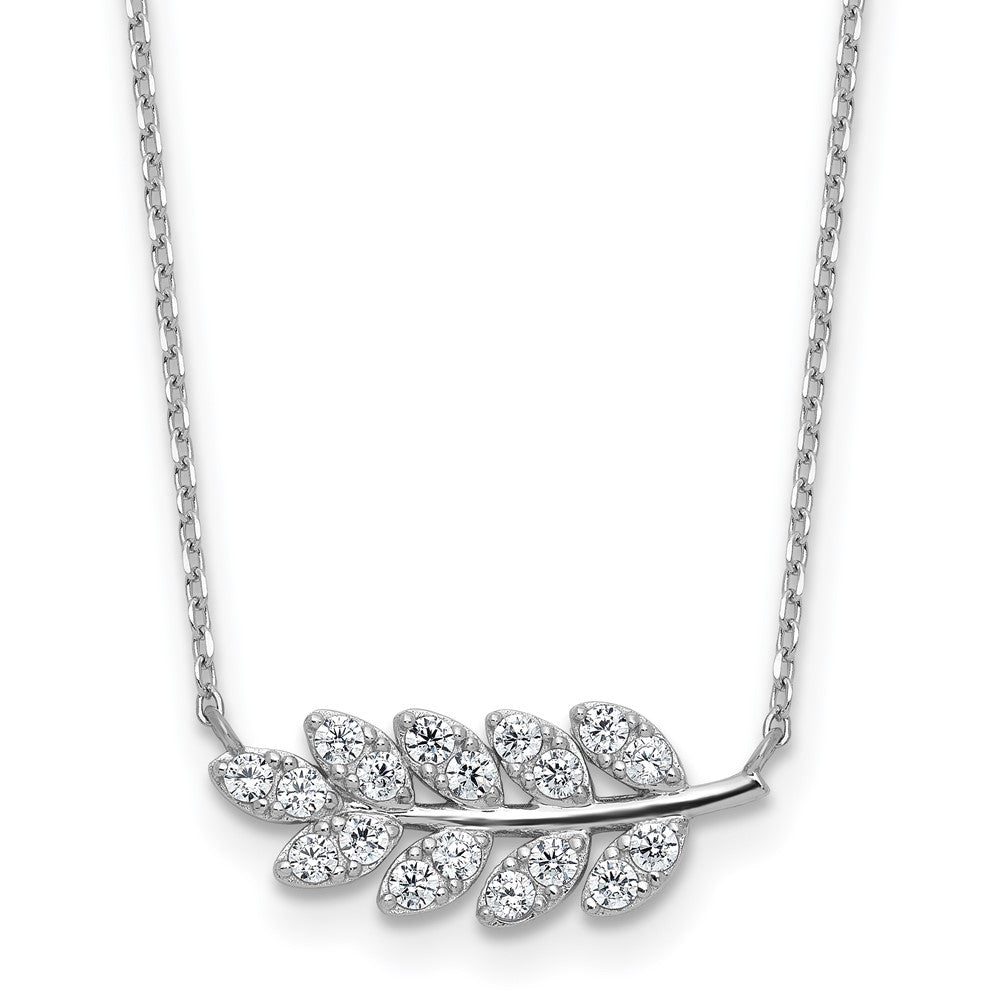 Sterling Silver Cheryl M Rhodium Plated Polished CZ Leaf Necklace