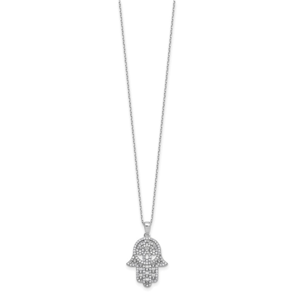 Sterling Silver Cheryl M Rh-Pltd Polished CZ Hamsa Necklace