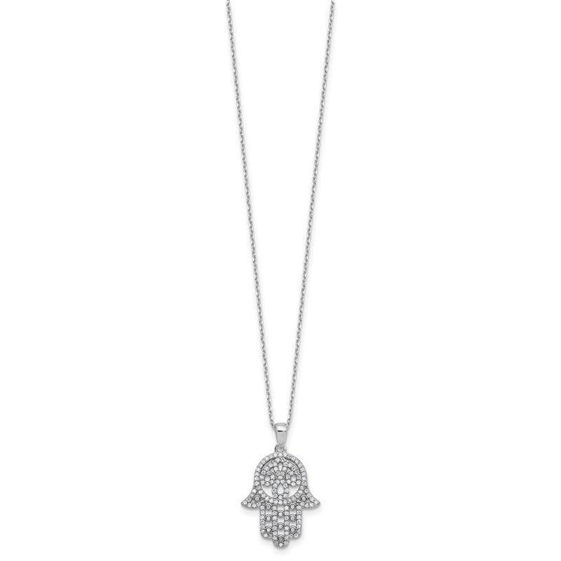 Sterling Silver Cheryl M Rh-Pltd Polished CZ Hamsa Necklace