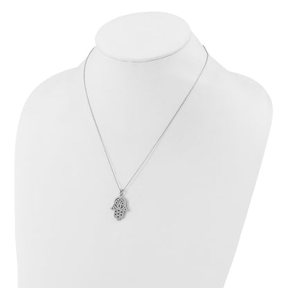 Sterling Silver Cheryl M Rh-Pltd Polished CZ Hamsa Necklace