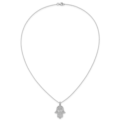 Sterling Silver Cheryl M Rh-Pltd Polished CZ Hamsa Necklace