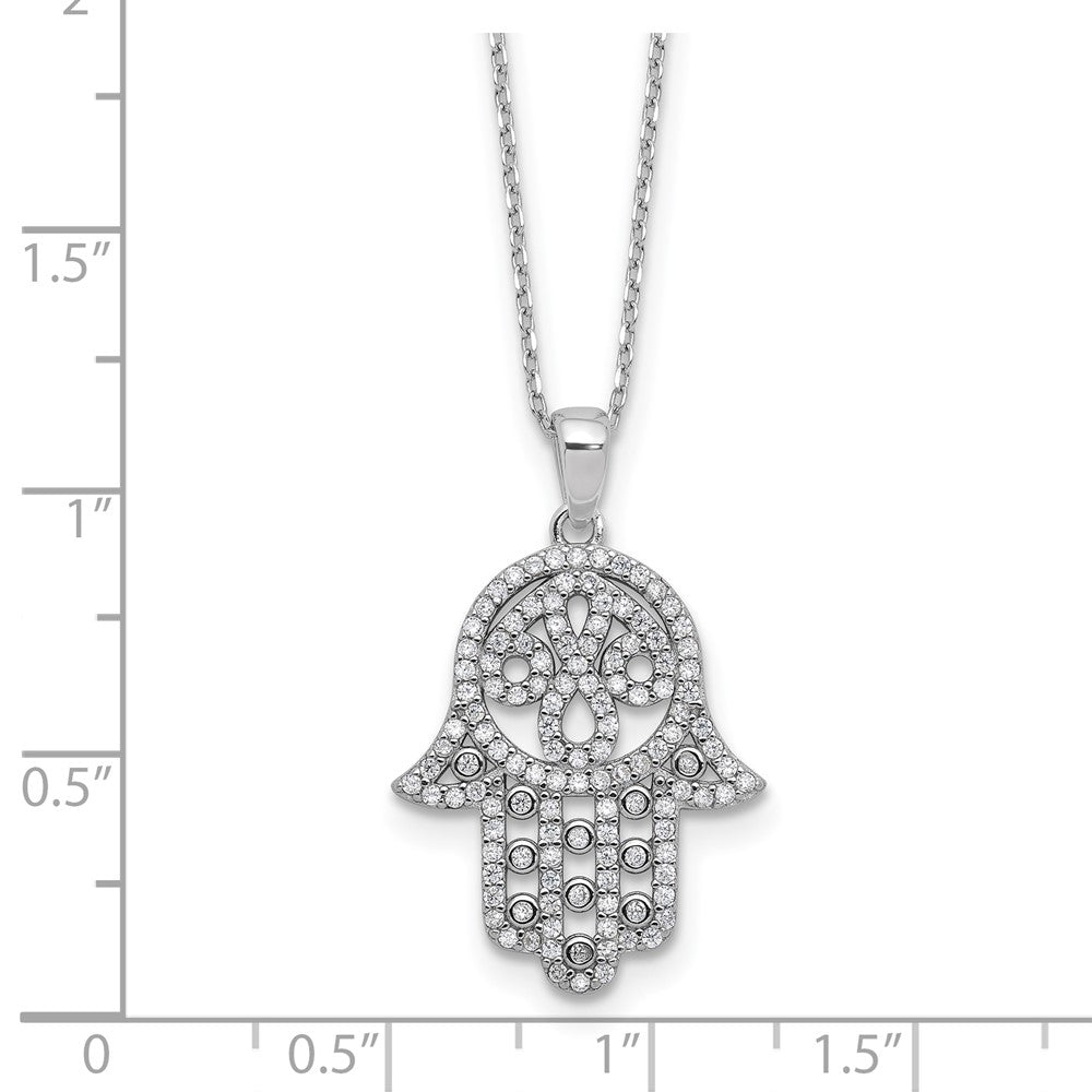 Sterling Silver Cheryl M Rh-Pltd Polished CZ Hamsa Necklace